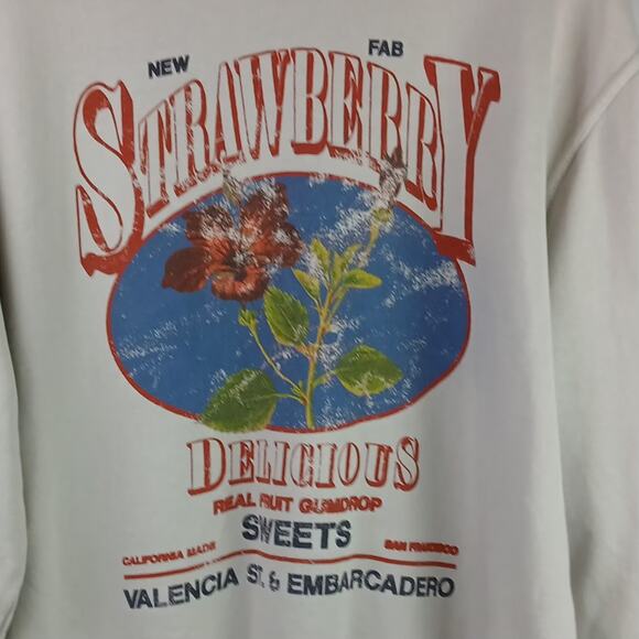 Urban Outfitters SZ L Strawberry Delicious Graphic Crew Neck Sweatshirt Beige - Picture 3 of 5